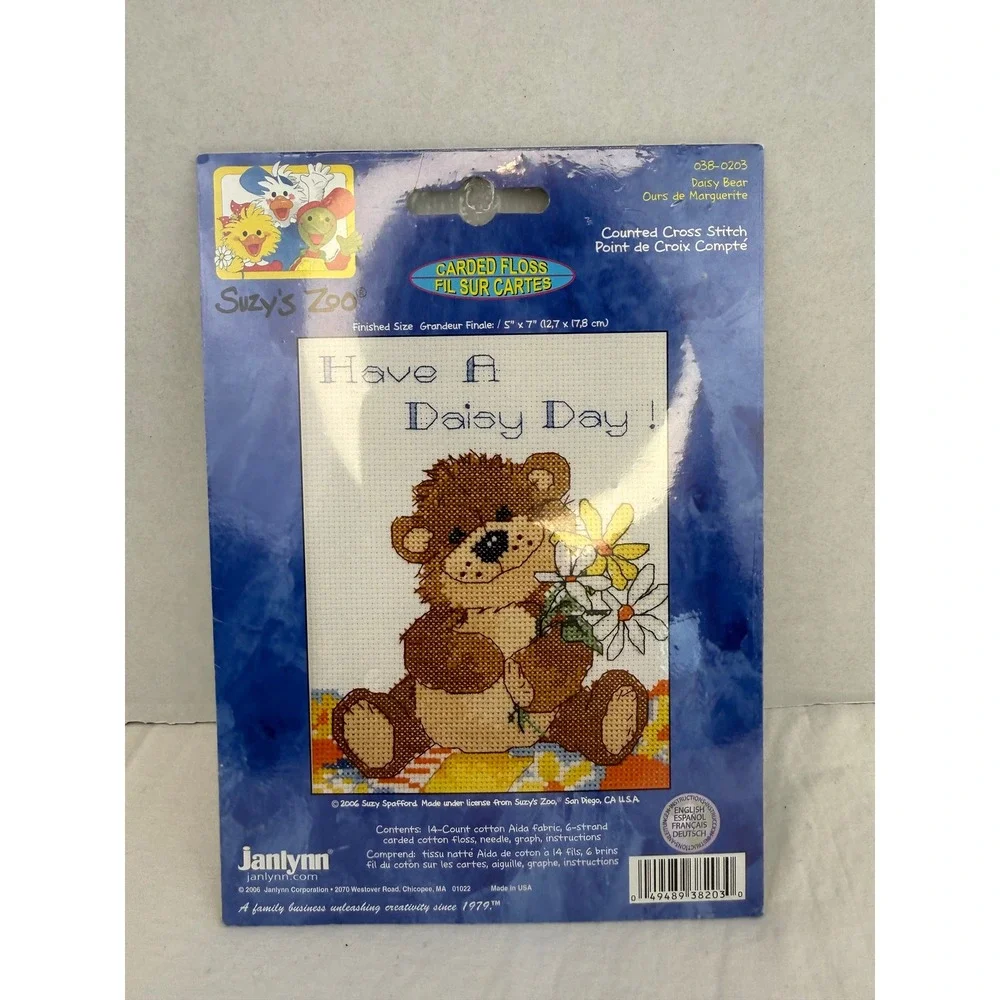 Vintage Janlynn Suzys Zoo Daisy Bear Counted‎ Cross Stitch Kit 038-0203 5x7 New